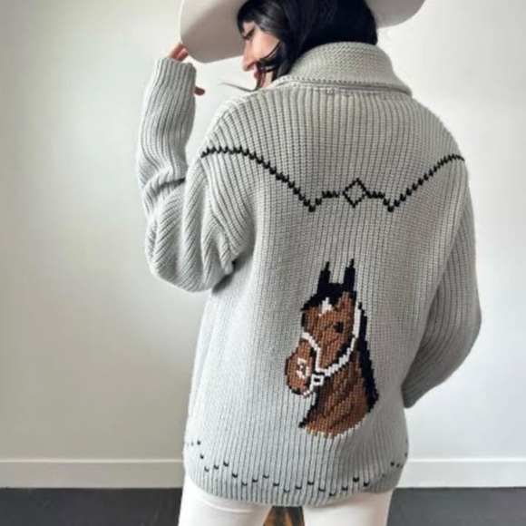 Vintage 1970s soft wide knit horse cardigan sweater by Miller Western Wear - Picture 2 of 9